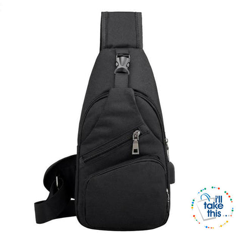 Image of Single Shoulder Strap crossbody Canvas Bag + USB Charging access in an EASY Sling Shoulder Backpack - I'LL TAKE THIS