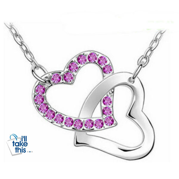 Double Hearts Pendant with Crystal Zircon Alloy Eight Colors Necklace - I'LL TAKE THIS