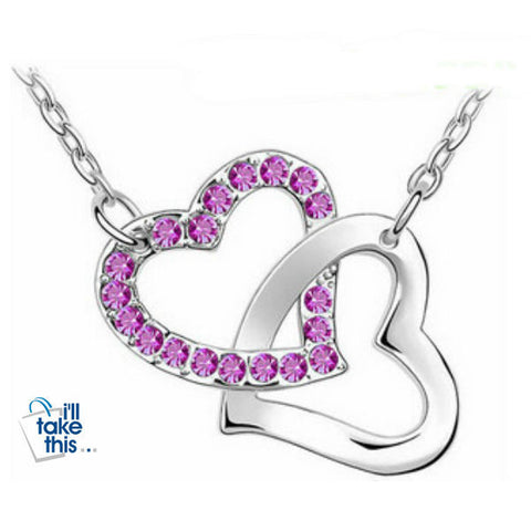 Image of Double Hearts Pendant with Crystal Zircon Alloy Eight Colors Necklace - I'LL TAKE THIS