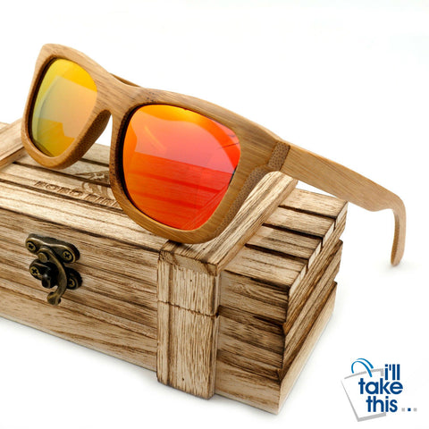 Image of Gift Boxed Vintage Wayfarer Style Bamboo Wooden Sunglasses - I'LL TAKE THIS