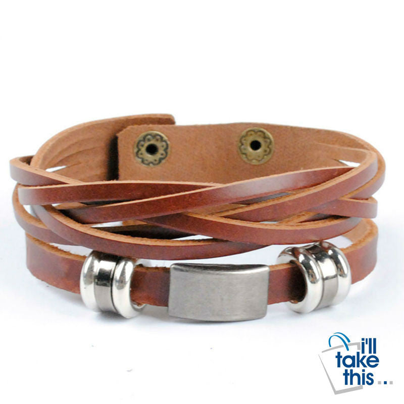 Men's Multi-wrap Leather Bracelets in brown/black with stainless buckle Great male jewelry cool look - I'LL TAKE THIS