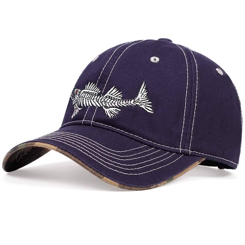 High Quality 100% Pure Cotton Fish Bone Fishing Hat Available in Black, Blue, Khaki or Orange
