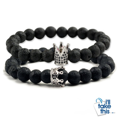 Image of Lovers Imperial Crown Bracelets 10 Varied set of 2 Natural Lava Stone colored combinations Bracelets - I'LL TAKE THIS