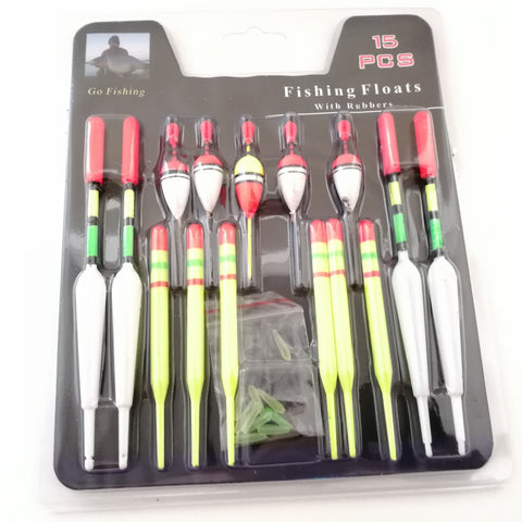 Image of Fishing Floats Assorted Size suit most Angling with Attachment Rubbers Fishing Lures - 1 set/15Pcs - I'LL TAKE THIS