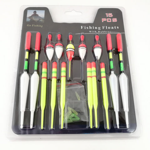 Image of Fishing Floats Assorted Size suit most Angling with Attachment Rubbers Fishing Lures - 1 set/15Pcs - I'LL TAKE THIS