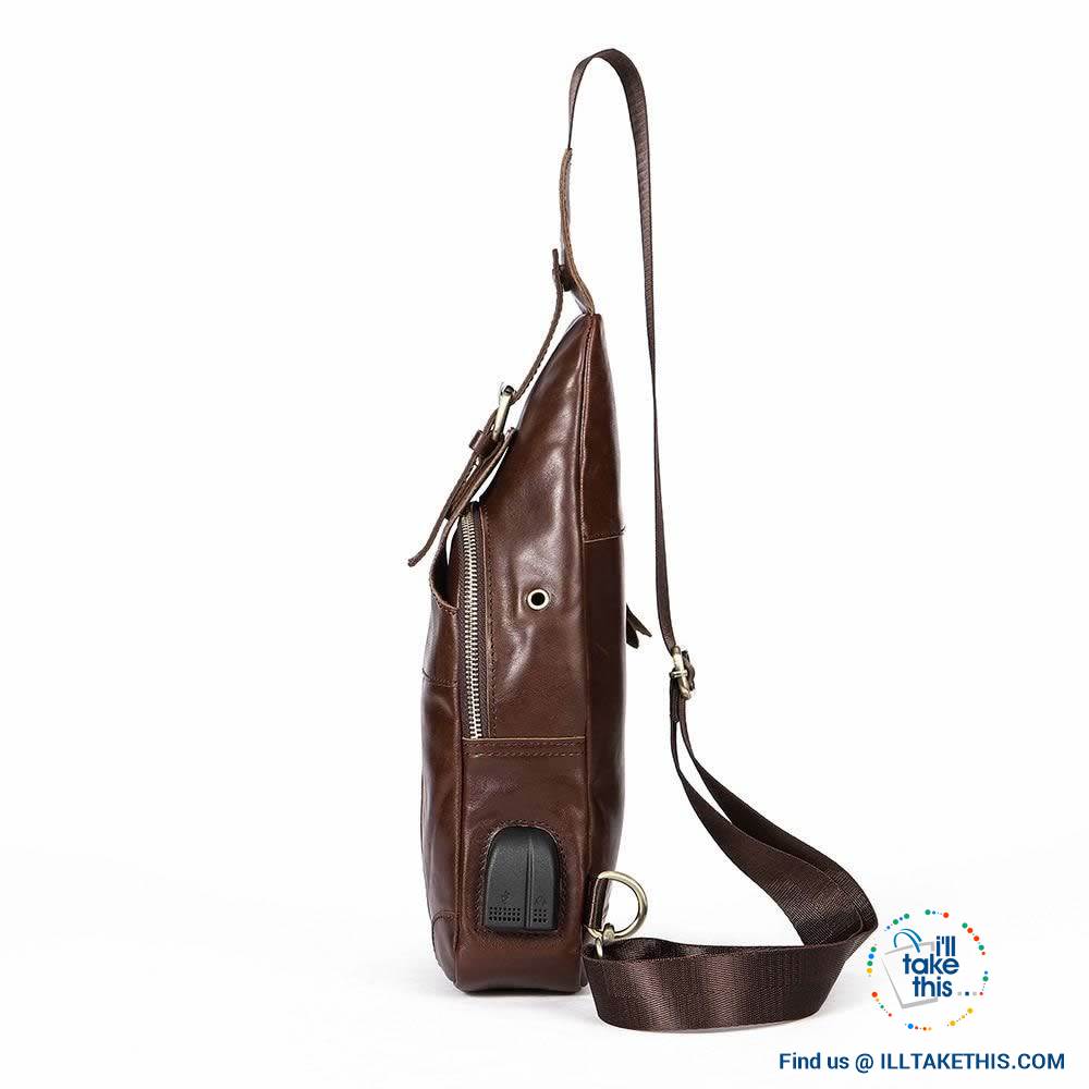 EASY Sling Shoulder All Leather Back Pack with USB Charging - I'LL TAKE THIS