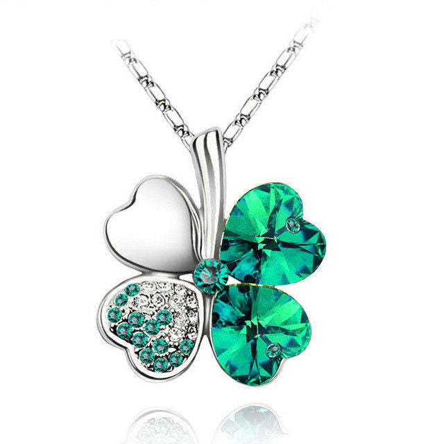 Crystal four Leaf Clover heart rhinestones necklace pendant jewelry - I'LL TAKE THIS