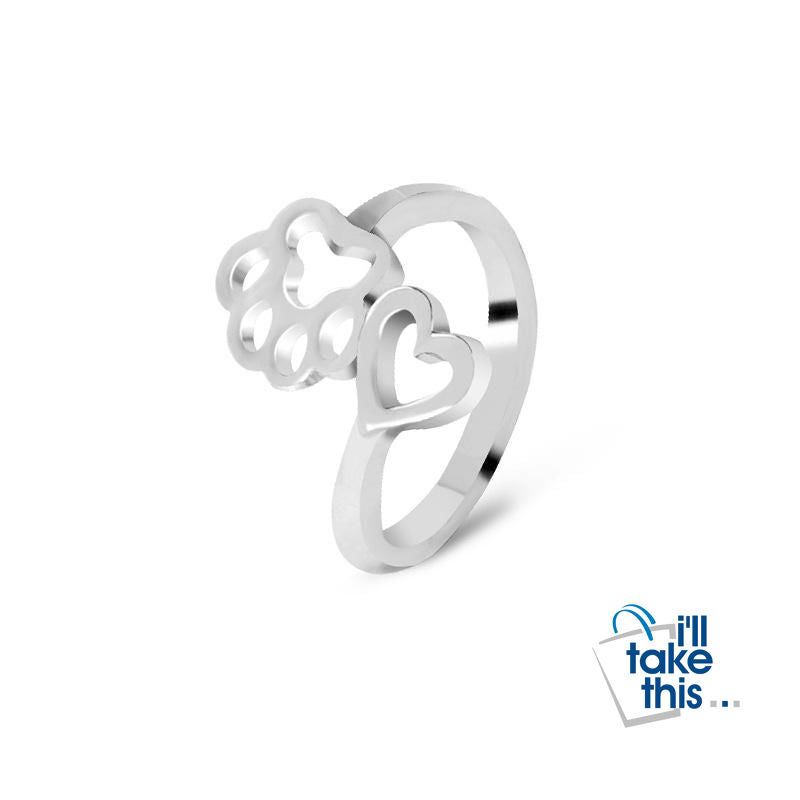 Dog / Cat Paw Footprint and Heart Rings, Your choice of Gold or Silver - I'LL TAKE THIS