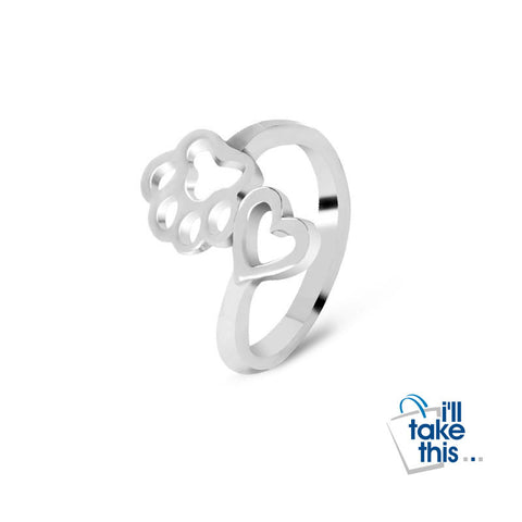Image of Dog / Cat Paw Footprint and Heart Rings, Your choice of Gold or Silver - I'LL TAKE THIS