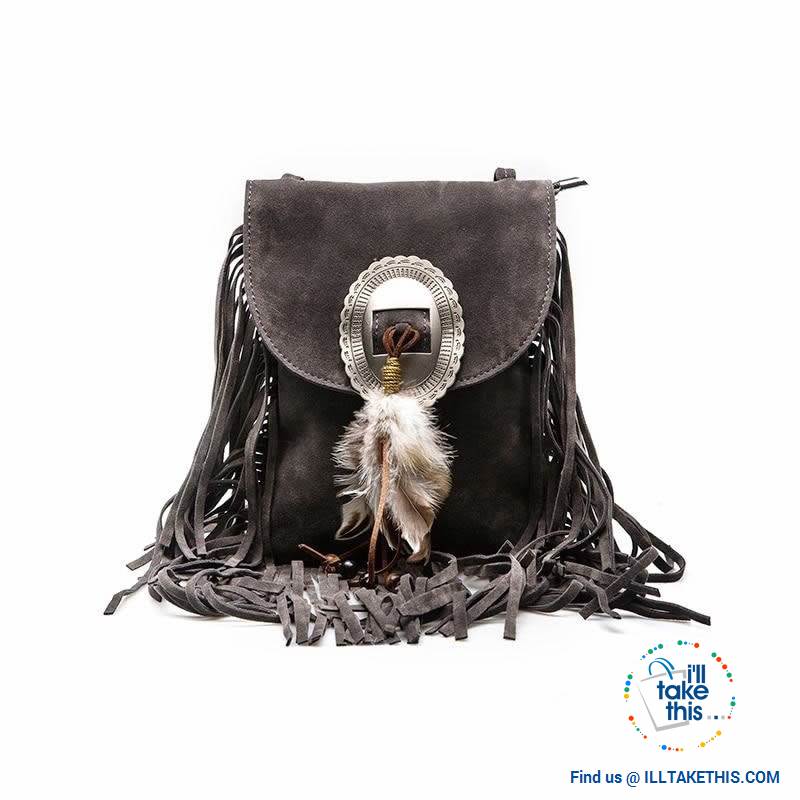Women's Handbag/Crossbody Shoulder bag - Boho Inspired Tassels fringes and a Feather Buckle - I'LL TAKE THIS