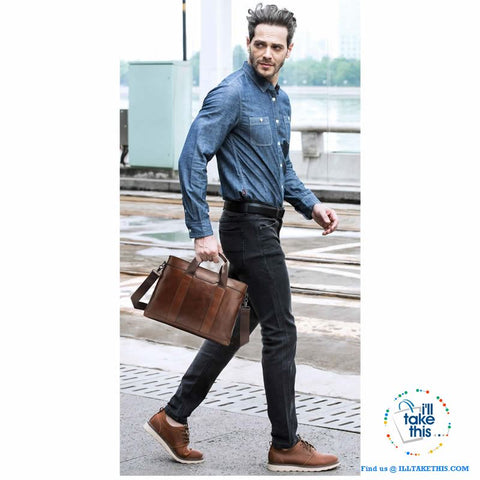 Image of 15" Men's Leather Briefcase, Ideal for Office essentials inc MacBook/iPad/Laptop + in Black or Brown - I'LL TAKE THIS