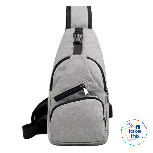 Single Shoulder Strap crossbody Canvas Bag + USB Charging access in an EASY Sling Shoulder Backpack - I'LL TAKE THIS