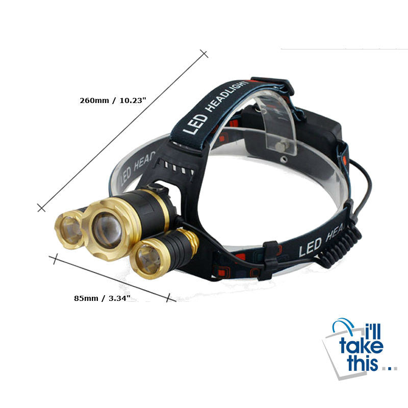 π£ Headlamp Zoomable Ultra High 10000 Lumens Headlight 3 * LED CREE XM-L T6 - I'LL TAKE THIS