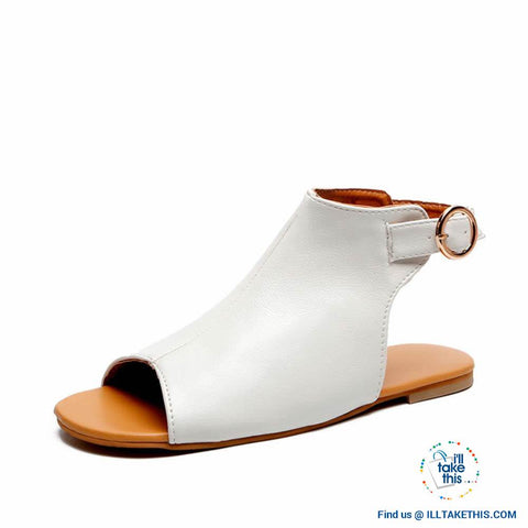 Image of Gorgeous Flat Sole Sandal with Peep Toe , Vegan leather womens sandals, 4 Color Options! - I'LL TAKE THIS