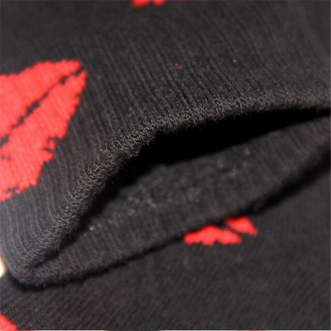 Image of Cute Long Crew Sock Of Red Lip Kiss Pattern For Men or Women in Black or White Sox color - I'LL TAKE THIS