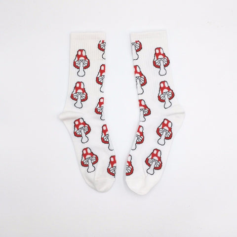 Image of Cute Long Crew Sock Of Red Lip Kiss Pattern For Men or Women in Black or White Sox color - I'LL TAKE THIS