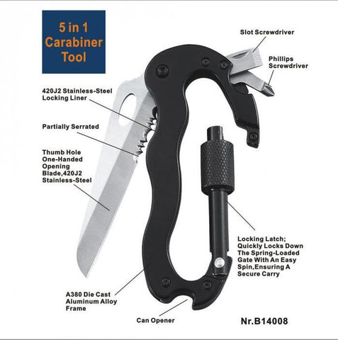 Image of Aluminum Climbing Carabiner Multi Tool Outdoor Multi-function EDC Tool 5 in 1 with Screwdriver - I'LL TAKE THIS