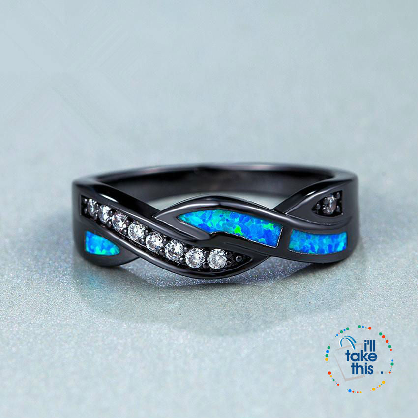 Ocean Blue Fire Opal Ring Accented with Crystal studs - I'LL TAKE THIS