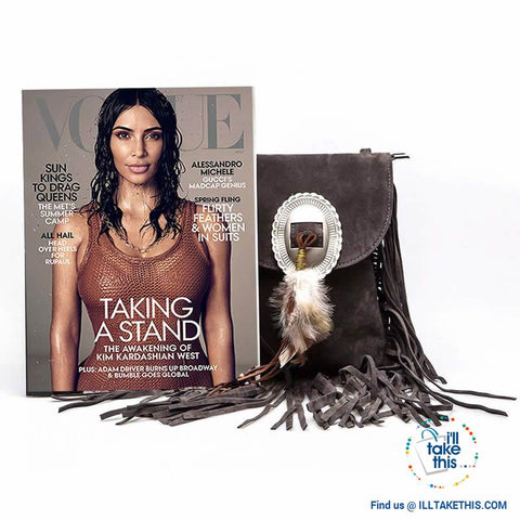 Image of Women's Handbag/Crossbody Shoulder bag - Boho Inspired Tassels fringes and a Feather Buckle - I'LL TAKE THIS