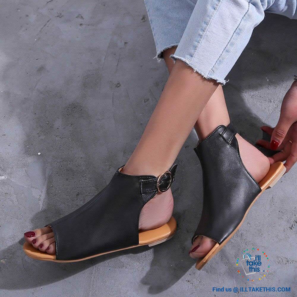 Gorgeous Flat Sole Sandal with Peep Toe , Vegan leather womens sandals, 4 Color Options! - I'LL TAKE THIS