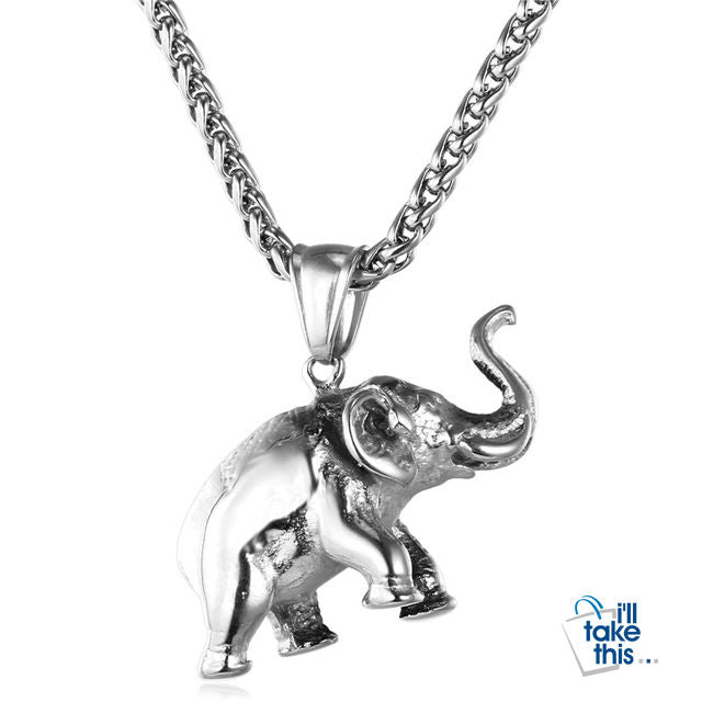 Elephant π Pendant in Gold, Black or Stainless Steel Colors - Unisex with BONUS Link Chain Free - I'LL TAKE THIS