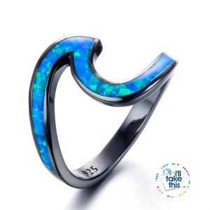 Wave Shaped Fire Opal Ring, 5 Fire Opal Color Options Rings in Black band - I'LL TAKE THIS