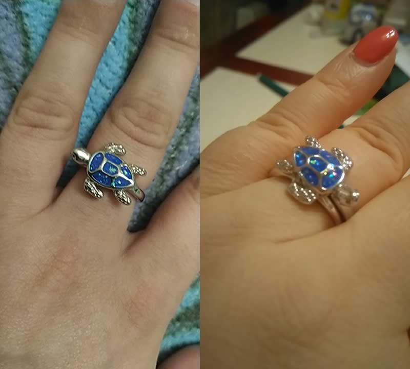 Blue Opal Turtle Women's Black or Silver Rings - 7 Sizes 💍