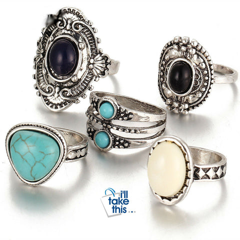 Image of Antique Gold or Silver Bohemian Midi Ring Set Vintage Steampunk Anillos Knuckle Rings For Women Boho Jewelry 5 Pcs/Set - I'LL TAKE THIS