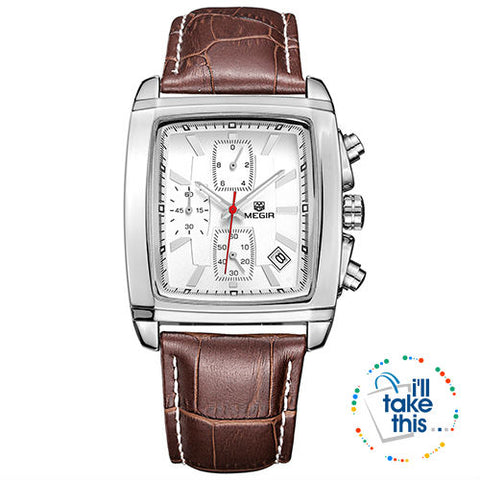Image of Men's Genuine Leather Luxury Quartz Dress Wristwatch - White or Black - I'LL TAKE THIS