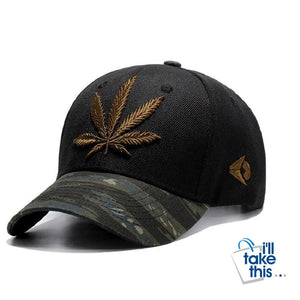 Hemp Leaf Emblem Baseball Cap Unisex Sports leisure hats - Adjustable strap, one size fits all - I'LL TAKE THIS