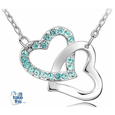 Image of Double Hearts Pendant with Crystal Zircon Alloy Eight Colors Necklace - I'LL TAKE THIS