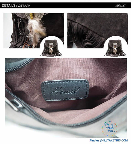 Image of Women's Handbag/Crossbody Shoulder bag - Boho Inspired Tassels fringes and a Feather Buckle - I'LL TAKE THIS