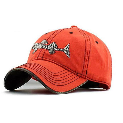 Image of High Quality 100% Pure Cotton Fish Bone Fishing Hat Available in Black, Blue, Khaki or Orange