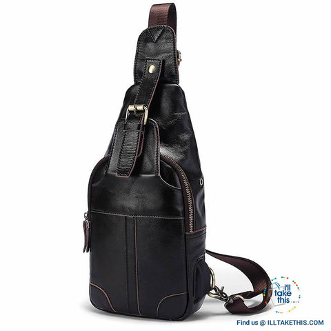 Image of EASY Sling Shoulder All Leather Back Pack with USB Charging - I'LL TAKE THIS