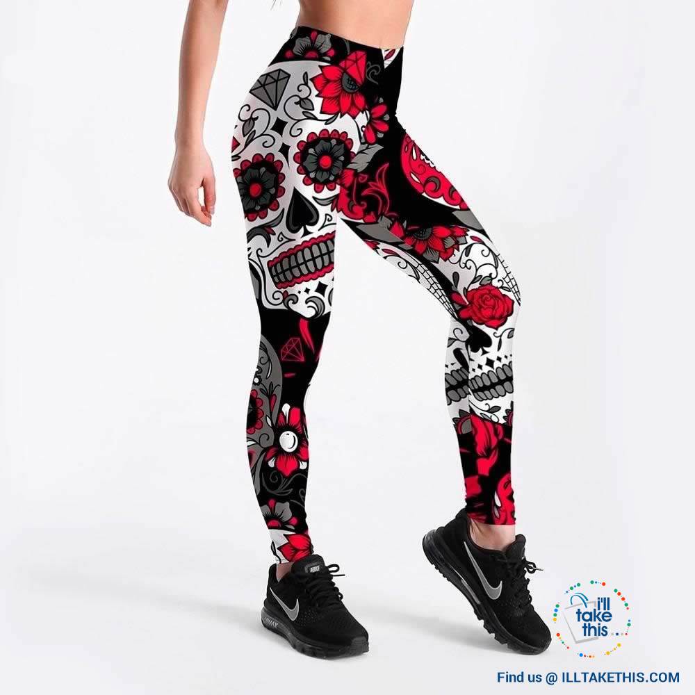 Skull and flower Black Women's Leggings from S to 4XL - I'LL TAKE THIS