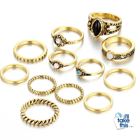 Image of Fashion Vintage Punk Midi Rings Set Antique Gold Color Boho Style Female Charms Jewelry - 12pcs/sets - I'LL TAKE THIS