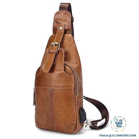 Image of EASY Sling Shoulder All Leather Back Pack with USB Charging - I'LL TAKE THIS