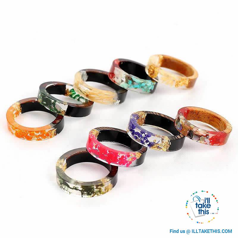 ๐ Handmade Floral design Wooden Resin Ring - I'LL TAKE THIS