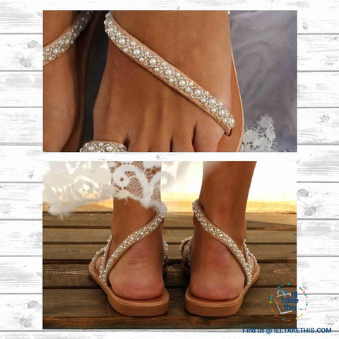 Image of Exquisite Pearl styled Bohemian Sandals with Luminous Rhinestone Crystals - I'LL TAKE THIS