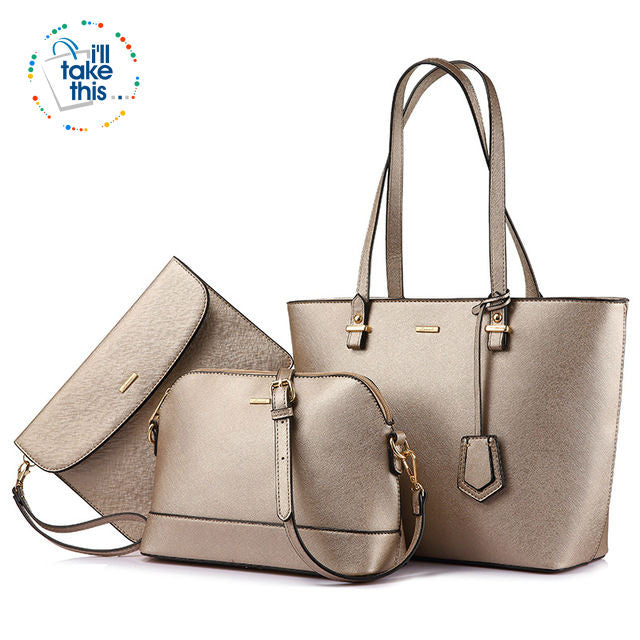 Women’s Handbag 3 Set Collection, Leather-look Large capacity tote, Crossbody bag + Small purse - I'LL TAKE THIS