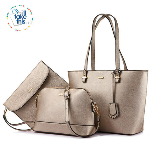 Image of Women’s Handbag 3 Set Collection, Leather-look Large capacity tote, Crossbody bag + Small purse - I'LL TAKE THIS