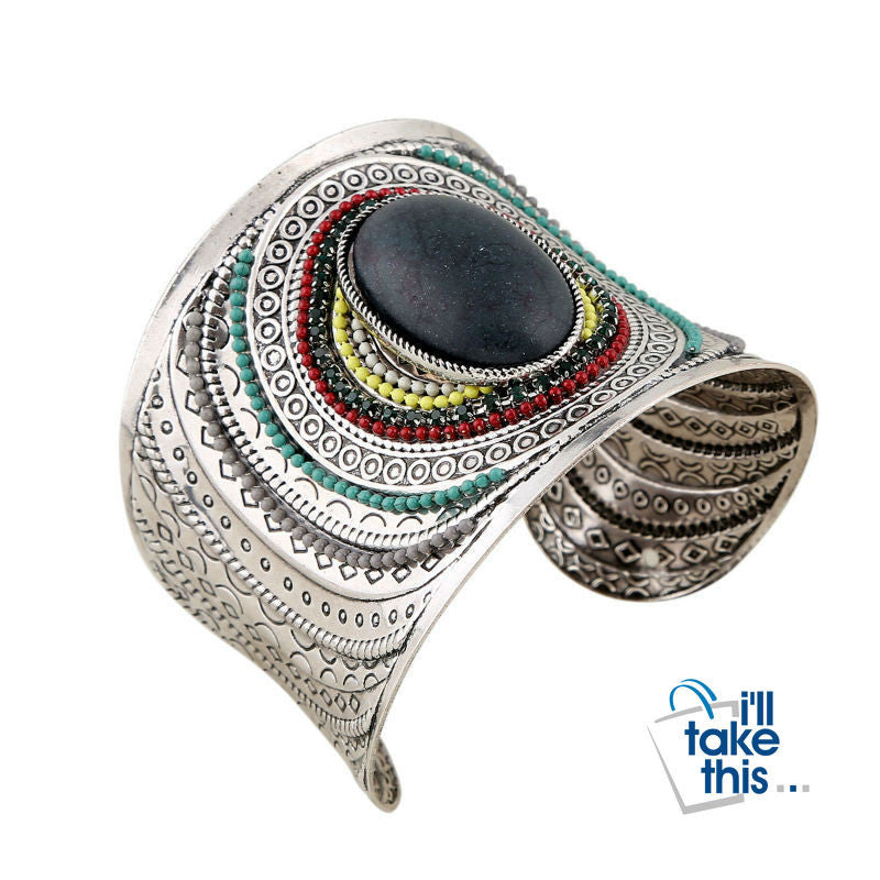 Big Open Wide Arm Cuff Bangle Bracelets For Women Boho Bohemia Turquoise Gem Statement Bangles  Armband - I'LL TAKE THIS