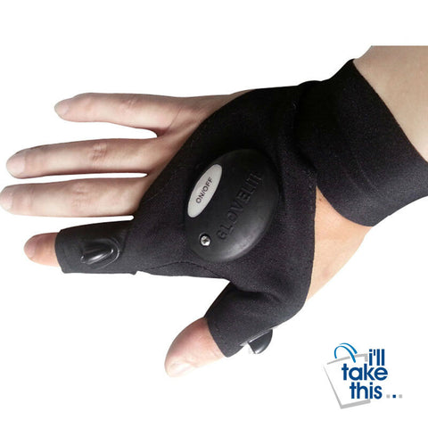 Image of Fingerless Glove LED Flashlight Torch for Fishing or Camping with Magic Strap in Cover Black only - I'LL TAKE THIS