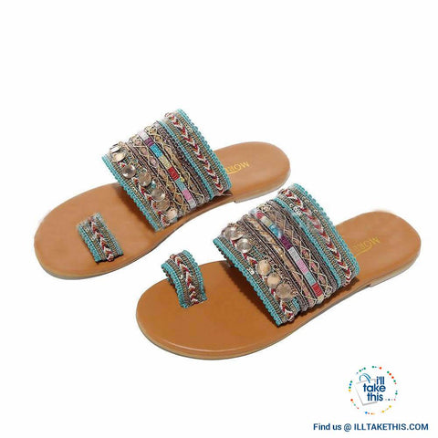 Image of Handmade Women's Woven Bohemian Beach Sandals/Flip Flops - I'LL TAKE THIS