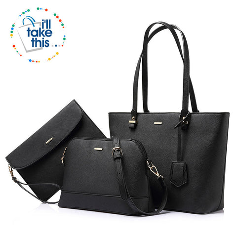 Image of Women’s Handbag 3 Set Collection, Leather-look Large capacity tote, Crossbody bag + Small purse - I'LL TAKE THIS