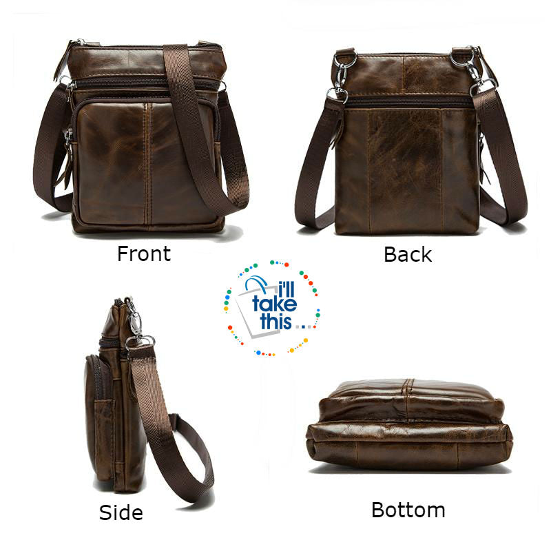 Man Bag in Genuine Leather - Small Messenger Bag with Shoulder Strap/Cross-body - 5 Colors - I'LL TAKE THIS