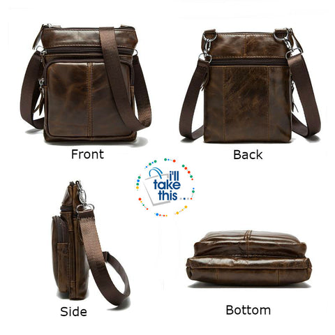 Image of Man Bag in Genuine Leather - Small Messenger Bag with Shoulder Strap/Cross-body - 5 Colors - I'LL TAKE THIS