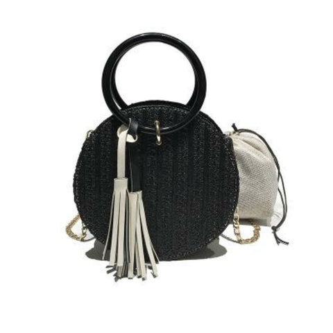 Image of Round Stylish Straw Bag Handbag with Small Chain Shoulder Strap 3 Colors - I'LL TAKE THIS