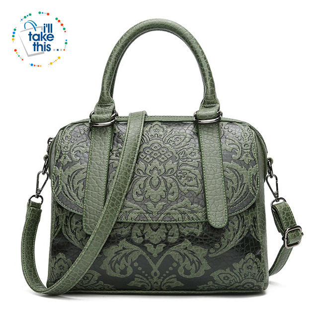 Luxury Embossed Floral Design Handbag Collection in a Classic Antique Style Cross-body Bag, 4 Colors - I'LL TAKE THIS