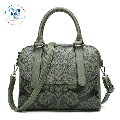 Image of Luxury Embossed Floral Design Handbag Collection in a Classic Antique Style Cross-body Bag, 4 Colors - I'LL TAKE THIS